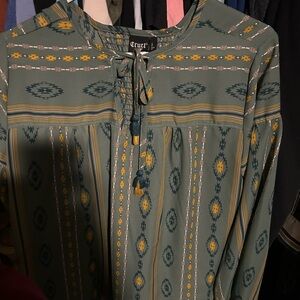 Cruel Girl Teal and Yellow Patterned Blouse